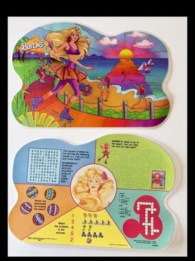 4 VINTAGE BARBIE PLACEMATS DOUBLE SIDED 1988 Mattel Vintage Barbie Party 17x12”